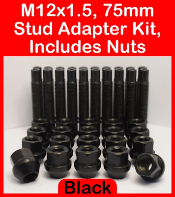 M12 x 1.5 75mm Stud Adapter Kit for Vauxhall Inc Nuts (Black) - Image 1 of 4