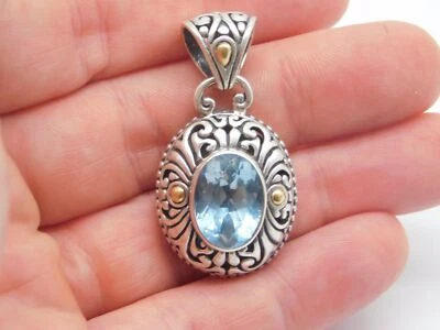 DISEÑADOR BJC SAMUEL BENHAM ORO 18K PLATA ESTERLINA TOPACIO AZUL PIEDRA COLGANTE Foto 1 de 4