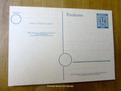 EBS Germany 1946 Allied Occupation Postal Card Kontrollratsausgabe 12 Pf P954 - Image 1 of 2