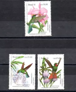 STAMPS - BRAZIL - 1991 - BIRDS - FLOWERS - - Picture 1 of 1