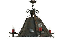 Chandelier Pendant funky Gothic Style Metal Shade Brass look 5 lights 