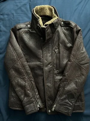 Calvin Klein Brown Polyester Bomber Jacket w/Removable Fur Collar Size Small - Image 1 of 4