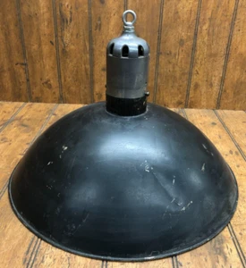 Vintage 18" Black Metal Shade Gas Station Factory Light w/Shiny Reflector - Picture 1 of 3