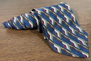 Milano Uomo Tie Red White Blue Brown Geometric - 100% Italian Silk - Made in USA - Picture 1 of 8