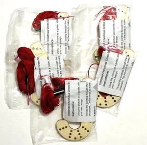 5 PC WOODEN CHRISTMAS CRAFT CROSS STITCH CANDY CANE ORNAMENTS W/INSTRUCTIONS - Picture 1 of 3