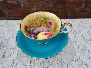 Aynsley Orchard Gold Turquoise cup and saucer *Cup cracked* - Picture 1 of 10