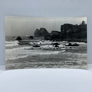 RPPC Cali Postcard Cleft Rock Redwood Highway Beach South of Crescent City CA - Picture 1 of 2