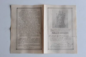 1886 - PAGELLA DI AGGREGAZIONE DELLA BEATA VERGINE DEL ROSARIO IN RIMINI - Picture 1 of 2