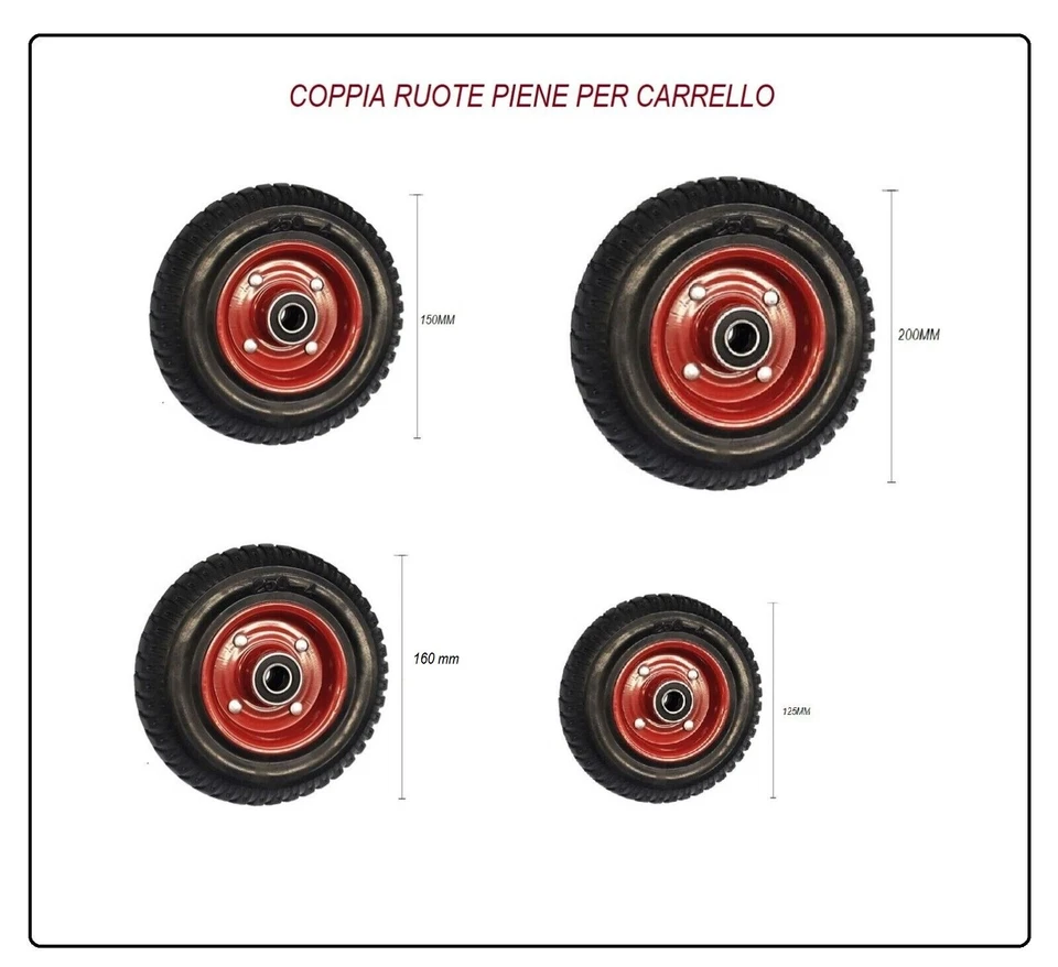 2 ruote piene carrello carriola ricambio coppia rotelle ruota piena portapacchi - Immagine 1 di 1