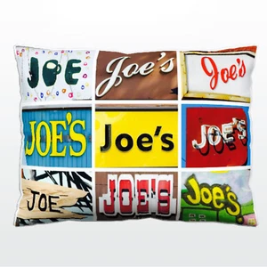 Personalisiertes Kissen mit dem Namen JOE auf Fotos von Schildern - Bild 1 von 1