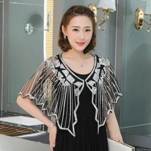 Bolero Shrug Wedding Prom Dress Wrap Cover Handcraft Cape Amice Sequin 8-16 Sil - Foto 1 di 4