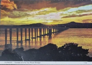 Sunset Over The Tay Road Bridge, Dundee, Vintage Postcard, Postmark Dundee 24th - Picture 1 of 4