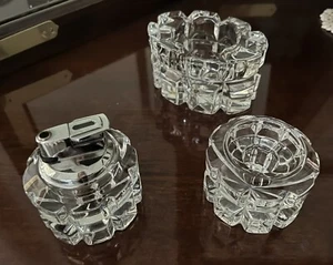 Mikasa Crystal Block Table Lighter Oval Ashtray Taper Candle Holder Matched Set - Picture 1 of 11