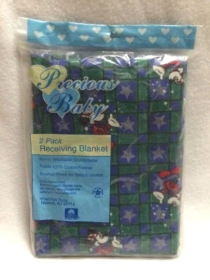 NEW Precious Baby Mickey Mouse Stars Cotton Flannel Receiving Blanket 2 Pack Vtg - Image 1 of 3