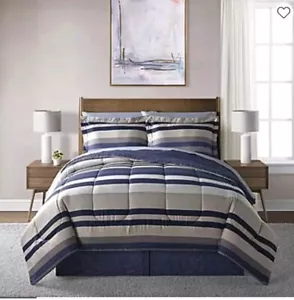 Lanwood Home Xavier Stripe Queen Comforter Set 8 Pieces - Picture 1 of 15