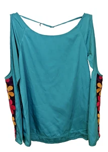 JUDITH MARCH Damen Bluse S grün bestickt gefüttert Langarm Cold Shoulder - Bild 1 von 7