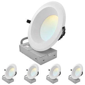 LUXRITE 8 In. LED Recessed Light J-Box 5CCT 50/65/80W Dimmable Up to 8000LM 4PK - Picture 1 of 7