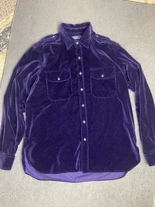 Polo Ralph Lauren Velvet Button Up Shirt Made In Italy XL Purple - Picture 1 of 8