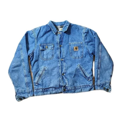 1996 Carhartt Southwestern ворс с подкладкой джинсовой ткани Chore куртка JP1088 винтажный чистый L - Изображение 1 из 4