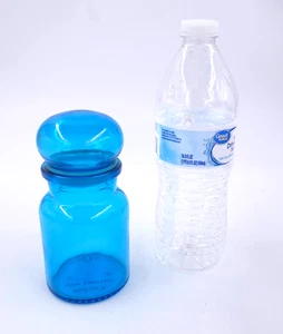 Vintage Blue Glass Apothecary Jar MCM Bubble Top Canister 6" Mid Century Modern - Picture 1 of 4