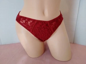 Vintage Rene Rofe Satin Glossy Lacey Panties High Leg Small Bikini Red - Picture 1 of 8