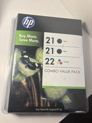 HP 21 & 22 Ink Cartridge Combo Value Pack (2) 21 Black & (1) 22 Tri Color 2/2013 - Image 1 of 4