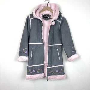 Rothschild rosa Kunstfellfutter Mantel Kapuze Mädchen Gr. 10/12 bestickt Penny Lane - Bild 1 von 12