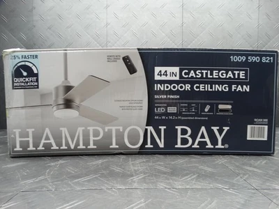 Hampton Bay Castlegate 44in LED Indoor Silver Ceiling Fan w/ 3 Reversible Blades - Image 1 of 4