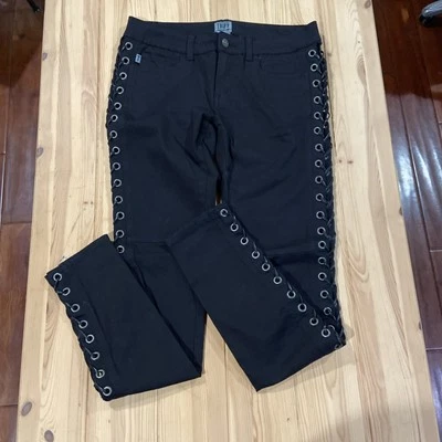 Pantalones Tripp NYC Daang Goodman Talla 29 Negros Imitación Cuero Negro Lateral Cordones Defecto Foto 1 de 4
