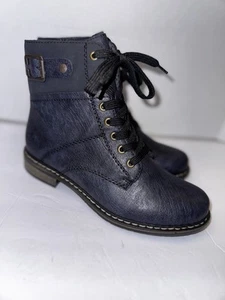 Reiker Women’s NWT Flat Laced Chelsea Ankle Boots Navy Color Sz 8/39 - Picture 1 of 14