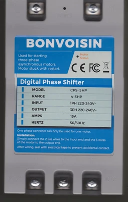 Convertidor monofásico a trifásico Bonvoisin palanca de cambios digital de fase 5 HP CPS-5HP Foto 1 de 4