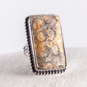 Sehr schöner Silber Ring, Silberring, versteinerte Koralle, Fossil, Größe: 53 - Bild 1 von 4