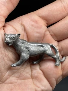 Pewter Panther Cougar Mountain Lion Cat Wild Animal Diorama Mini Figurine Signed - Picture 1 of 6