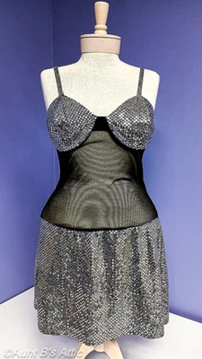 Sexy conjunto de tanga y noche vintage años 80 Mona V íntima lentejuelas plateadas Lg-XL Foto 1 de 4