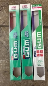 THREE New Sealed Vintage Butler Gum #308 End Tuft Tapered Toothbrush Translucent - Bild 1 von 3