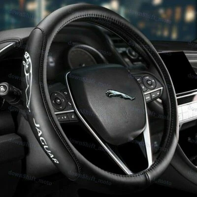 Genuine Leather For JAGUAR Black New 15" Diameter Car Auto Steering Wheel Cover - Image 1 of 4