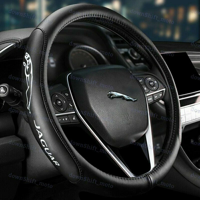 Genuine Leather For JAGUAR Black New 15" Diameter Car Auto Steering Wheel Cover - Image 1 of 4