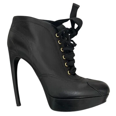 ALEXANDER MCQUEEN Botines Cuero Negro Punta Corazón, Talla 39 Foto 1 de 4