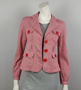 Avocado Size 8 Long Sleeve Red Pin Striped Blazer Jacket Pockets Collared Button - Picture 1 of 13