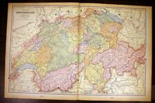 Switzerland Antique Color Map 1901 Cram's 14½" x 22"