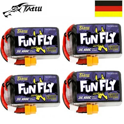 4X Tattu 1300mAh 11.1V 100C 3S Lipo Akku XT60 Stecker Für FPV Drohnen Quadcopter - Bild 1 von 4
