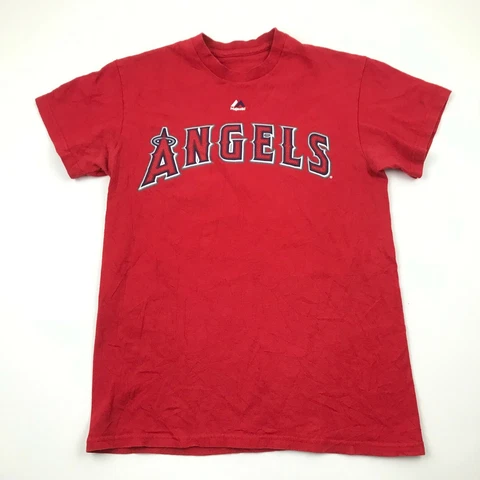 Mike Trout Los Angeles Angels Shirt Size Small S Red Blue Tee MLB Baseball Top Cover