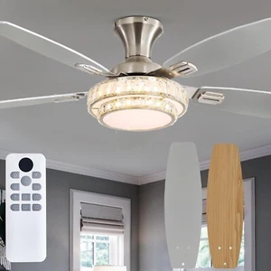 Ceiling Fans with Lights-Crystal Ceiling Fan,52" Low Profile Ceiling Fan and Rem - Picture 1 of 5