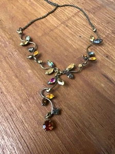 Avon Vintage Iridescent Y Necklace and Amber Topaz Rhinestones Earring Set - Picture 1 of 8