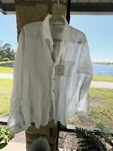 Peter Millar  In Or Out 100% Linen Crown Shirt Men L $160 Ivory NWT MS23W60LUF