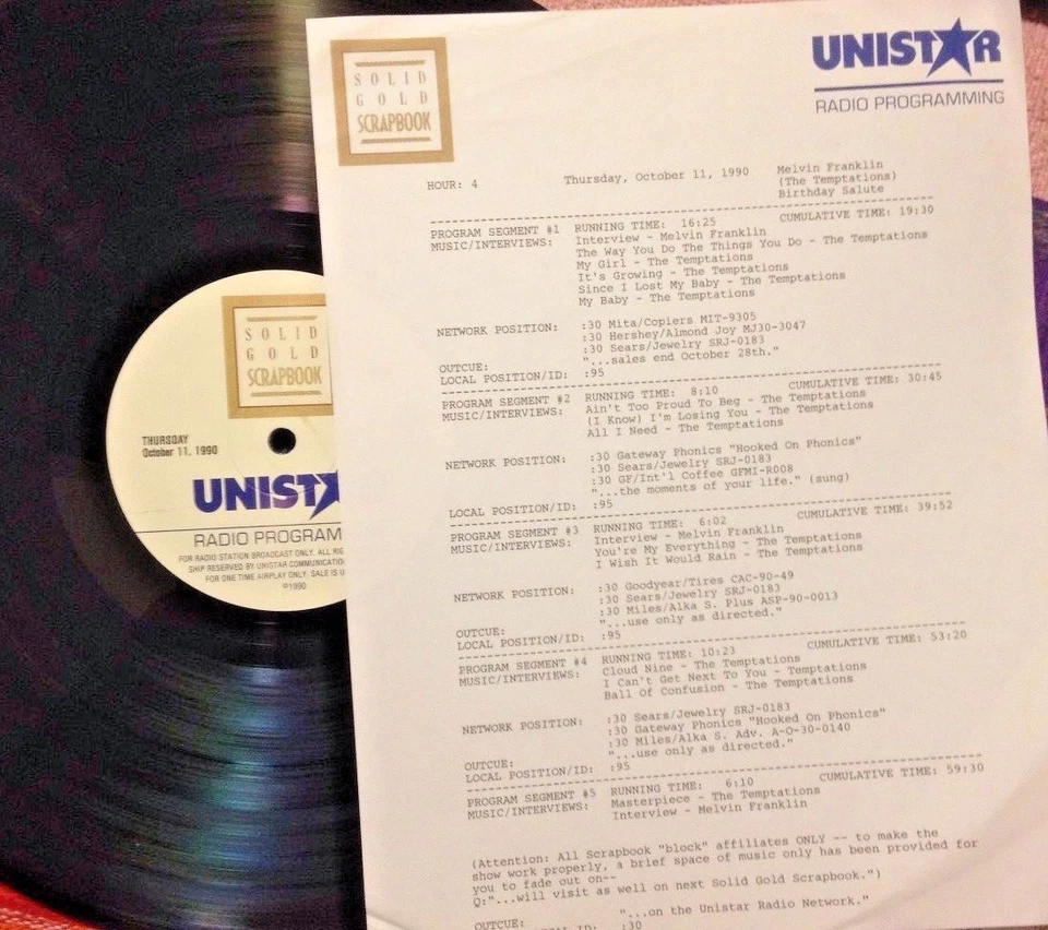 RADIO SHOW 10/11/90 MELVIN FRANKLIN BIRTHDAY: 3 MELVIN INTERVIEWS & 14 HIT TUNES - Image 1 of 1