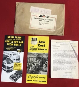 Vintage 1953 Union Pacific Railroad Travel Fares Brochures Hertz Rental Cars Ads - Picture 1 of 10