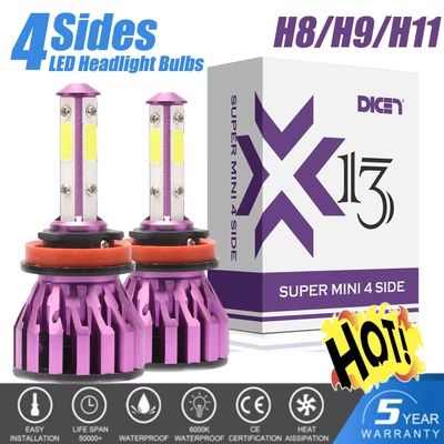 4-Sides H11 H8 H9 LED Headlight Kits 1600W 192000LM Bulbs High Power 6000K White - Image 1 of 4