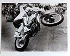 1980s Cagiva Motorcycle Stuntman Wheelie Christmas Parade Vintage Press Photo
