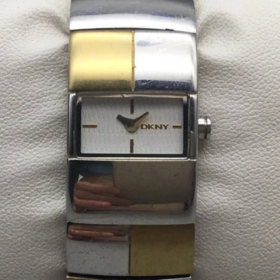 DKNY Watch Womens 19mm Silver Gold Two Tone Rectangle Dial NY-4338 New Battery - Image 1 of 4